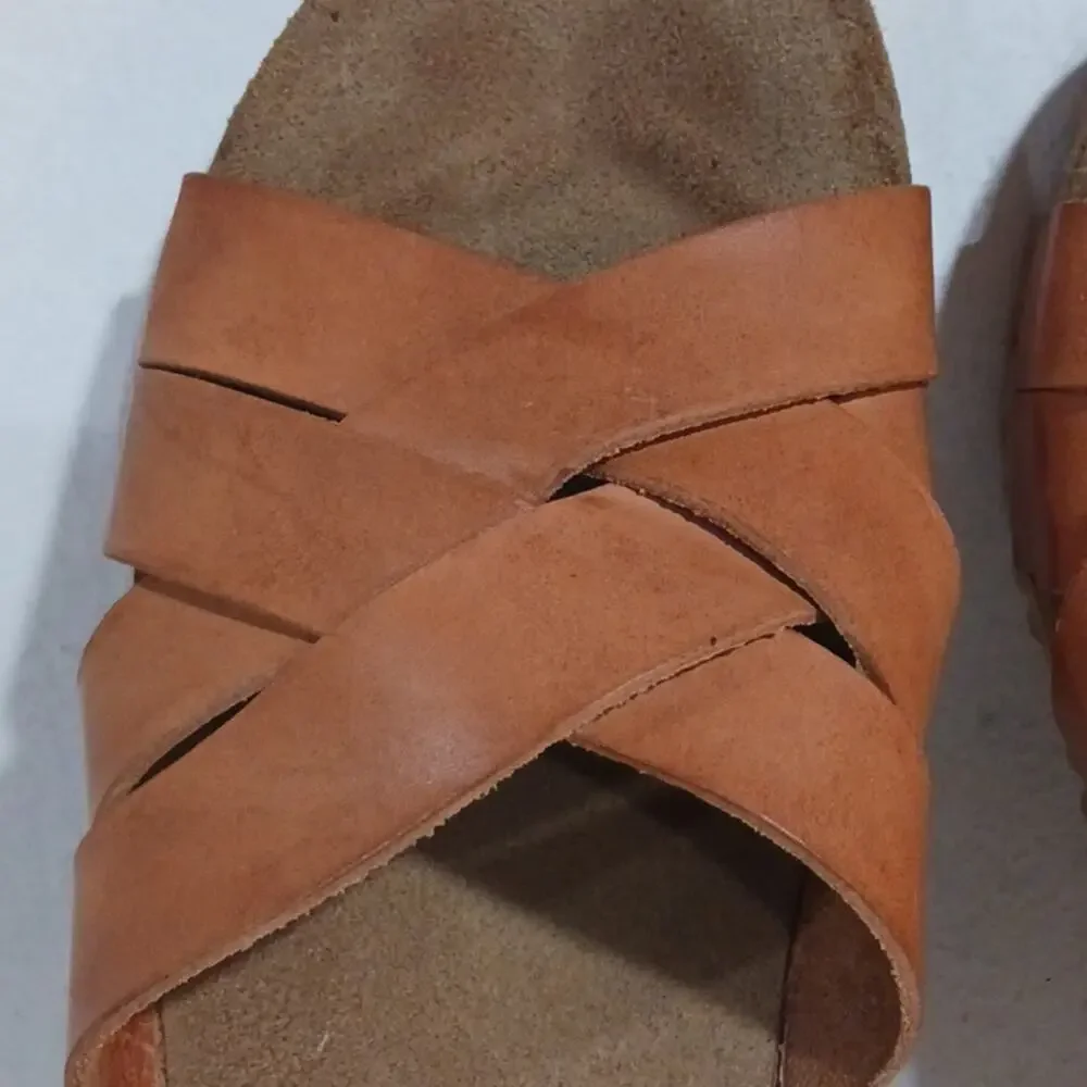 Anna Fidanza Tan Leather Cork Wedge Anthropologie sz 39